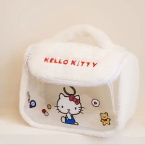 HELLO KITTY LARGE WHITE VELOUR COSMETIC BAG NWT